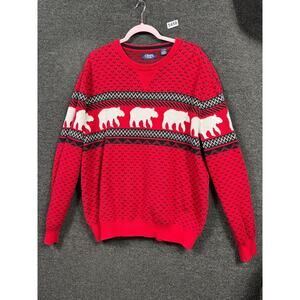 Chaps Sweater Mens Size X-Large Red Fair Isle Polar Bears Crew Neck Pullover